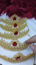 تاج دانه آتشی/عروسی/طرح طلا/لاکچری/دستساز/زیورآلات روح گندم - تصویر 2