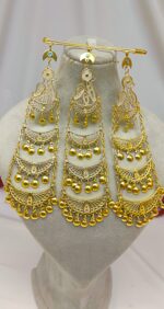 سنجاق زیر گلو طاووسی/عروسی/طرح طلا/لاکچری/دستساز - تصویر 2