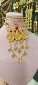 سنجاق زیر گلو الیزابت تاج دار/عروسی/بدلیجات روح گندم/طرح طلا/لاکچری/دستساز - تصویر 2