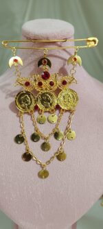 سنجاق زیر گلو الیزابت تاج دار/عروسی/بدلیجات روح گندم/طرح طلا/لاکچری/دستساز - تصویر 3