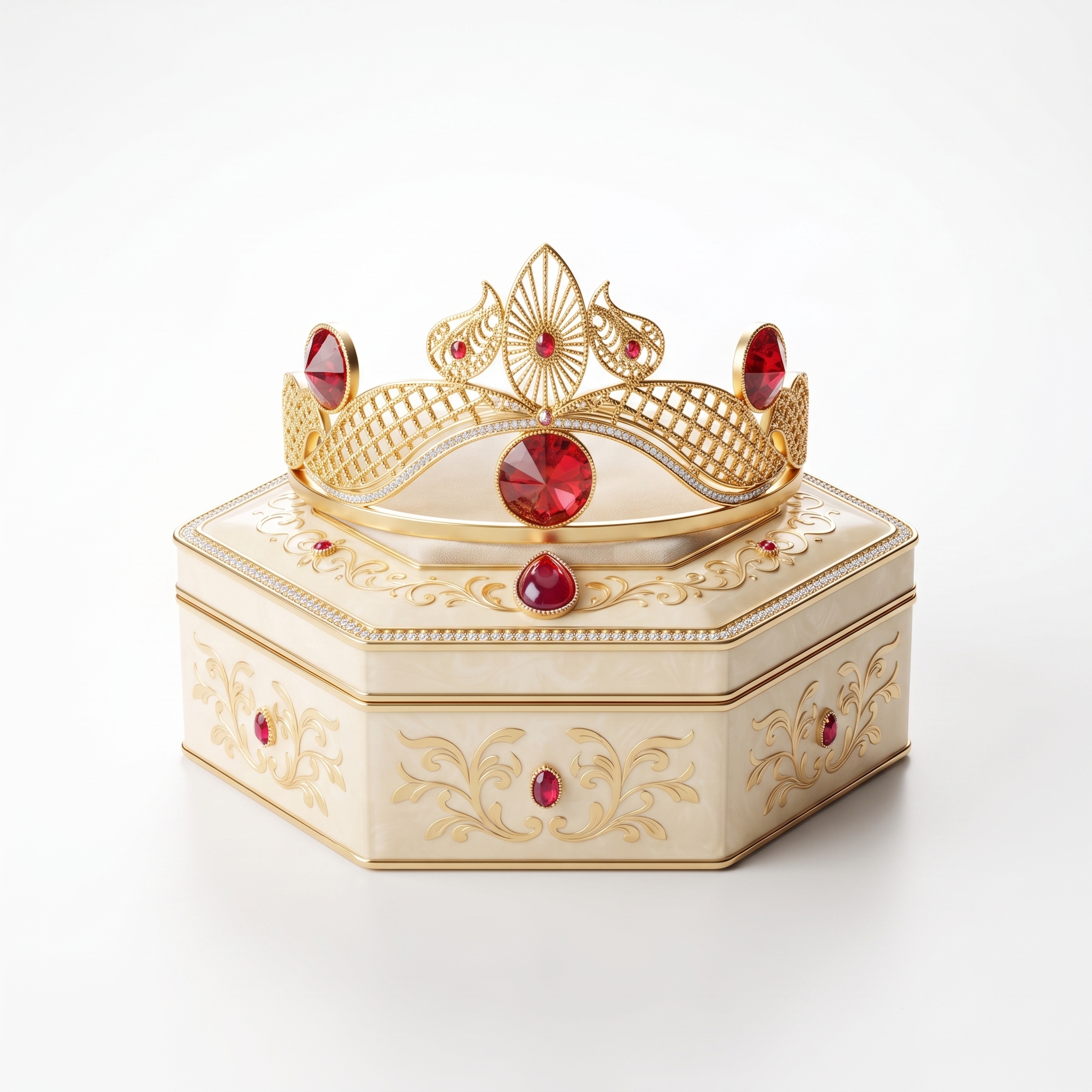 Crown_on_special_gift_box_202607281217 تاج سودا طرح طلا |مناسب مجالس | روح گندم - تصویر 1
